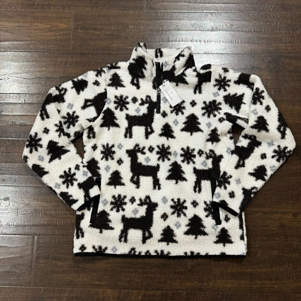 Vera Bradley Womens Teddy Fleece Pocket Pullover‎ Sweater Nordic Deer Medium